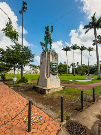 Fort-de-France, Martinique - December 19, 2016: Statue of Pierre Belain d'Esnambue, who established the first permanent French colony, Saint-Pierre, on the island of Martinique in 1635. Savane park in Fort-de-France, Martinique.のeditorial素材