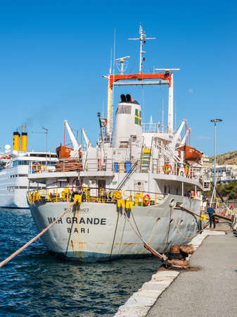 Reggio Calabria, Italy - October 30, 2017: Cement Carrier Vessel Mar Grande at port of Reggio Calabria, in Italy.のeditorial素材