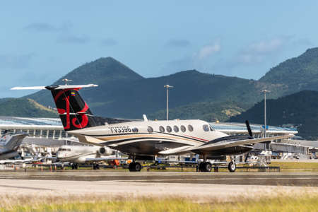 St. Maarten, Netherlands - December 17, 2018: Unknown airplane preparing for takeoff at Princess Juliana International Airport in the Caribbean island of Sint Maarten - Saint Martin.のeditorial素材