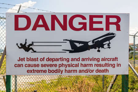 Simpson bay, Saint Maarten - December 17, 2018: Close-up view of sign near the Princess Juliana...
