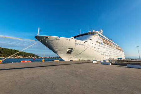 Katakolon, Greece - October 31, 2017: Wide-angle view of the Costa neoClassica Cruise Ship moored in the port of the Katakolon (Olimpia), Greece.のeditorial素材