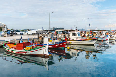 Katakolon, Greece - October 31, 2017: Fishing boats moored in the port of the Katakolon (Olimpia),...