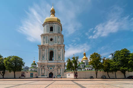 Kyiv, Ukraine - June 18, 2011: View of Saint Sophia Cathedral Bell tower in Kyiv, Ukraine. Sophia Cathedral (Eastern Orthodox Cathedral, 11th century) - UNESCO World Heritage Site.のeditorial素材