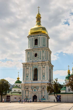 Kyiv, Ukraine - August 17, 2013: View of Saint Sophia Cathedral Bell tower in Kyiv, Ukraine. Sophia Cathedral (Eastern Orthodox Cathedral, 11th century) - UNESCO World Heritage Site.のeditorial素材