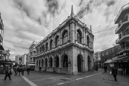 Heraklion, Crete, Greece - November 2, 2019: Town Hall of Heraklion - Venetian Loggia on old city center. Rebuilt in 1962. Black and White photography.のeditorial素材
