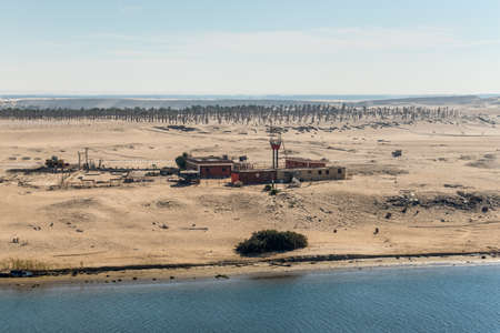 Ismailia, Egypt - November 5, 2017: Military watch tower and built on the shore of the Suez Canal near Ismailia, Egypt, Africa.のeditorial素材