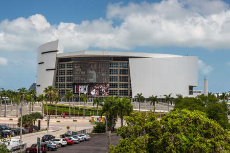 Miami, FL, United States - April 19, 2019: The American Airlines Arena at Downtown in Miami, USA. AA Arena is home to the Miami Heat Basketball team.のeditorial素材