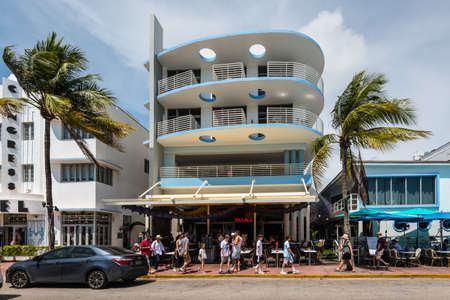 Miami, FL, USA - April 19, 2019: The Palace Bar on Ocean Drive at the historical Art Deco District...