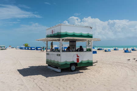 Miami, FL, USA - April 19, 2019: Refreshments station in Miami South Beach, Florida, United States of America. World famous travel location.のeditorial素材