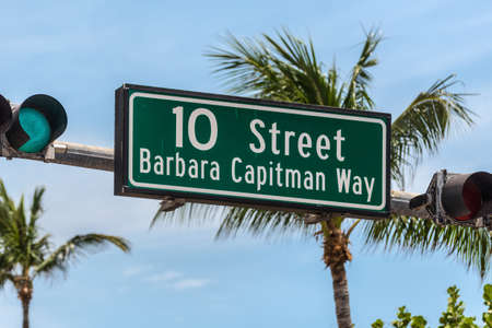 Street sign for Barbara Capitman Way and 10th Street at South Beach, Miami, Florida, USA