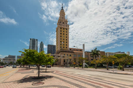 Miami, FL, United States - April 19, 2019: The Miami Freedom Tower, Historical Symbol of Cuban Immigration. In 2008 the tower was declared a national monument of the United States.のeditorial素材