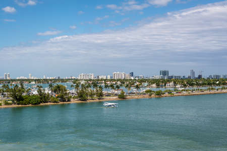 Miami, FL, United States - April 20, 2019:  View of MacArthur Causeway and Venetian Islands at Biscayne Bay in Miami, Florida, United States of America.のeditorial素材