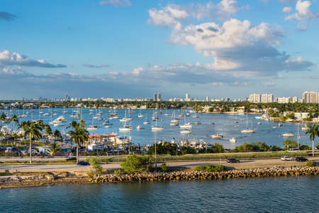 Miami, FL, United States - April 20, 2019:  View of MacArthur Causeway and Venetian Islands at Biscayne Bay in Miami, Florida, United States of America.のeditorial素材