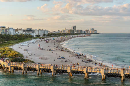 Miami, FL, United States - April 20, 2019:  Miami south beach, view from port entry channel on the...