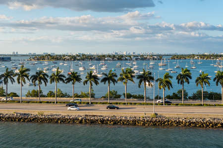 Miami, FL, United States - April 20, 2019:  View of MacArthur Causeway and Venetian Islands at Biscayne Bay in Miami, Florida, United States of America.のeditorial素材