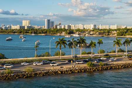 Miami, FL, United States - April 20, 2019:  View of MacArthur Causeway and Venetian Islands at Biscayne Bay in Miami, Florida, United States of America.のeditorial素材
