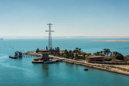 Abou Sultan, Egypt - November 5, 2017: The Great Bitter Lake in Egypt. The Great Bitter Lake is a saltwater lake, connected to the Mediterranean Sea and the Red Sea via the Suez Canal.のeditorial素材