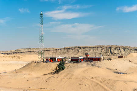 Ismailia, Egypt - November 5, 2017: Observation post and telecommunication tower on the shore of the Suez Canal near Ismailia, Egypt, Africa.のeditorial素材