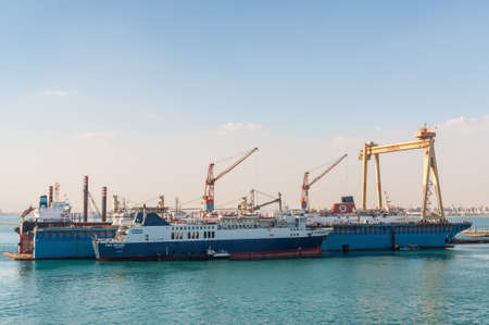 Port Tewfik, Egypt - November 5, 2017: Passenger ship Duda Bridge at the Port Tewfik in the suburbs...