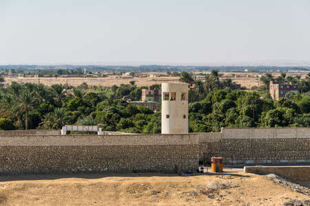 Suez, Egypt - November 5, 2017: Military watch tower on the shore of the Suez Canal near Suez,...