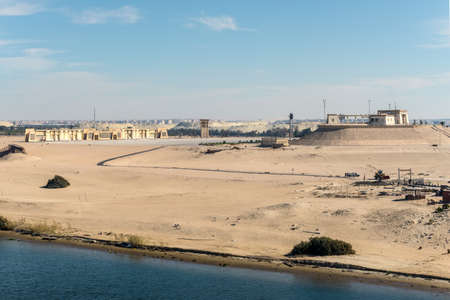 Ismailia, Egypt - November 5, 2017: The Battle of Ismailia memorial and sandy coast of the Suez Canal in Ismailia, Egypt.のeditorial素材