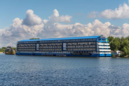Kyiv, Ukraine - July 13, 2019: View of the floating Bakkara Art Hotel at the Venetian island of Hydropark in Kyiv.のeditorial素材
