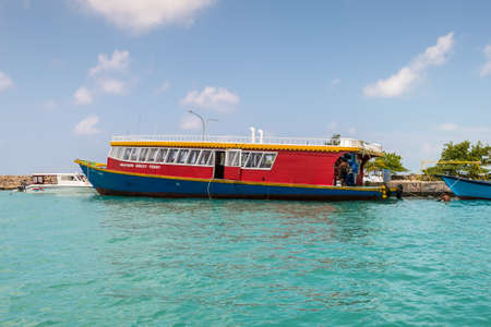 Gulhi Island, Maldives - November 17, 2017: Passenger Maafushi Direct Ferry Boat for transporting locals and tourists between the nearest islands in the Maldives, Indian Ocean.のeditorial素材
