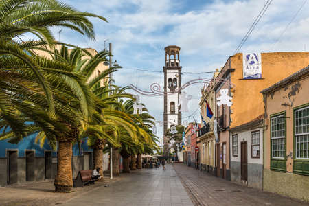 Santa Cruz de Tenerife, Canary Islands, Spain - Desember 6, 2018: The tower of Church of the Immaculate Conception (Iglesia de la Concepcion) in the Santa Cruz de Tenerife, Canary Islands, Spain.のeditorial素材