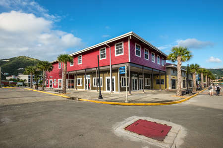 Road Town, British Virgin Islands - December 16, 2018: Street view of Road Town at day with tourist...