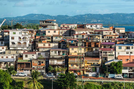Fort-de-France, Martinique - December 21, 2018: View at residential homes in Caribbean city of Fort-de-France, Martinique, France.のeditorial素材