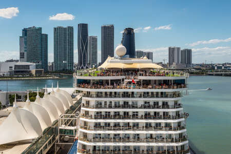 Miami, FL, United States - April 20, 2019: The Celebrity Equinox Cruise ship docked at Miami Cruise...