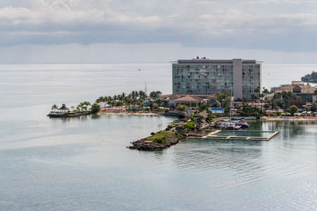 Ocho Rios, Jamaica - April 22, 2019: Coastline view with Dolphin Cove Moon Palace, in the tropical Caribbean island of Ocho Rios, Jamaica.のeditorial素材