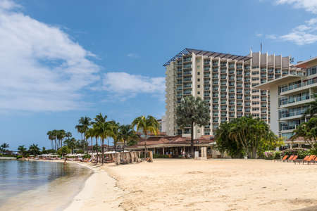 Ocho Rios, Jamaica - April 22, 2019: The Ocho Rios Bay Beach also referred to as Turtle Beach and Moon Palace Jamaica All Inclusive Resort in Ocho Rios, Jamaica.のeditorial素材