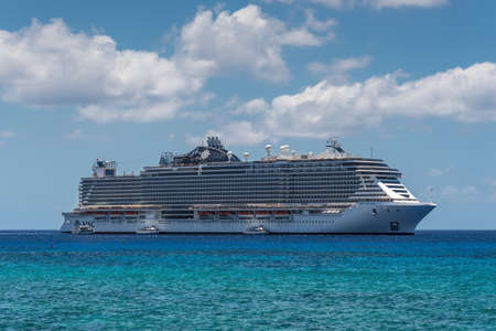 George Town, Grand Cayman Islands, United Kingdom - April 23, 2019: Cruise Ship MSC Seaside is...