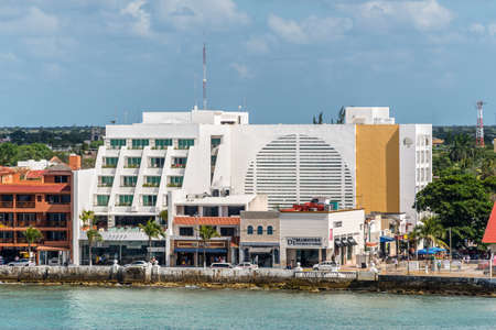 San Miguel de Cozumel, Mexico - April 25, 2019: View of the Hotel Casa Mexicana in San Miguel de Cozumel, Caribbean. View from the cruise ship.のeditorial素材