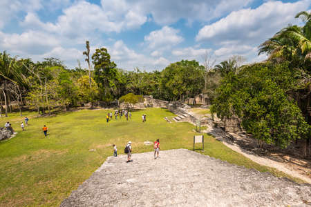 Kohunlich, Mexico - April 25, 2019: Ruins of the ancient Mayan city of Kohunlich in Quintana Roo, Yucatan Peninsula. Kohunlich is a large archaeological site of the pre-Colombian Maya civilization.のeditorial素材