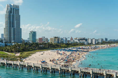 Miami, FL, United States - April 28, 2019: View of Miami Beach from a cruise ship in Miami, Florida, United States of America.のeditorial素材