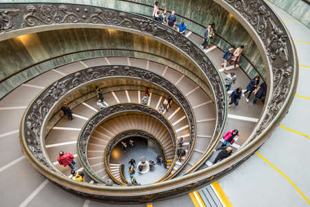 Vatican City State - November 8, 2019: Bramante Staircase -The monumental double spiral staircase designed by Bramante for the Vatican Museums.のeditorial素材