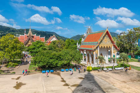 Phuket, Thailand - November 29, 2019: View on the ancient Buddhist Temple Wat Chalong or Wat Chaiyathararam Temple in Phuket Province, Thailand.のeditorial素材