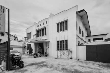 George Town, Penang, Malaysia - December 1, 2019: View of the Hotel Noble located in George Town, Penang Island, Malaysia. Black and white retro style.のeditorial素材