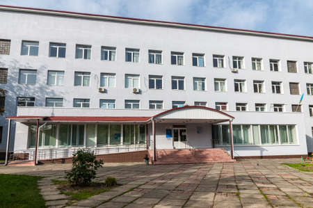 Kyiv, Ukraine - October 11, 2020: Polyclinic building "Consultative and Diagnostic Center Shevchenkivskyi district" on Rizhskaya street 1 in Kyiv, Ukraine.のeditorial素材