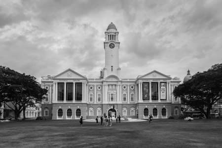 Singapore - December 3, 2019:  The Victoria Theatre and Concert Hall in Singapore. Black and white photo in retro style.のeditorial素材