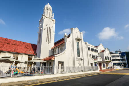 Singapore - December 4, 2019: The Kampong Kapor Methodist Church at Little India district in Singapore. Founded in 1894, the church is one of the first Peranakan churches.のeditorial素材