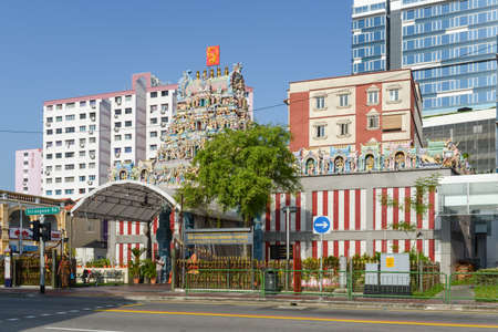 Singapore - December 4, 2019: The Sri Veeramakaliamman Temple, located on Serangoon Street in Little India, is a landmark Tamil Hindu temple in Singapore.のeditorial素材