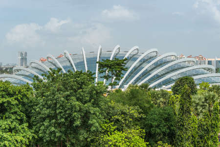 Singapore - December 4, 2019: View of the Gardens by the Bay Flower Dome and Cloud Forest in Singapore.のeditorial素材