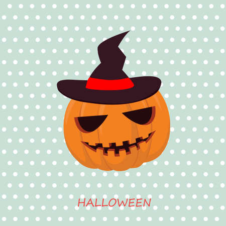 Halloween pumpkin with hat on background. Vector illustrationのイラスト素材