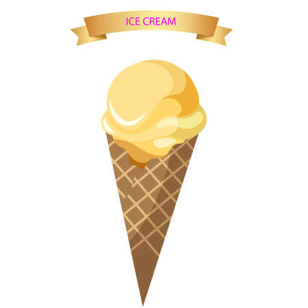 Tasty ice cream in a horn. Vector illustrationのイラスト素材