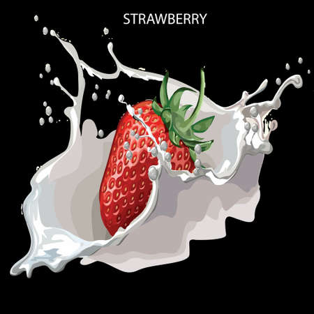 Juicy strawberries on a black background. Vector illustrationのイラスト素材
