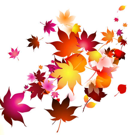 Autumn leaves in the air on a white background. Vector illustrationのイラスト素材
