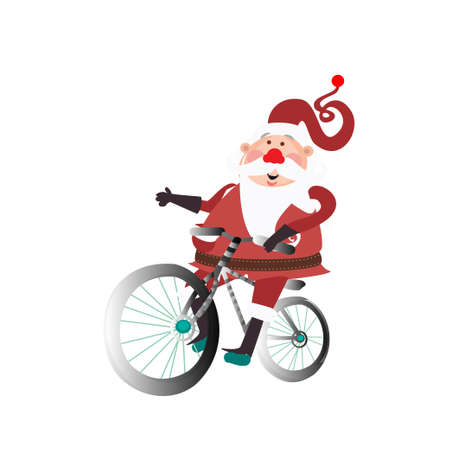 Santa Claus with a bicycle on a white background. Vector illustrationのイラスト素材